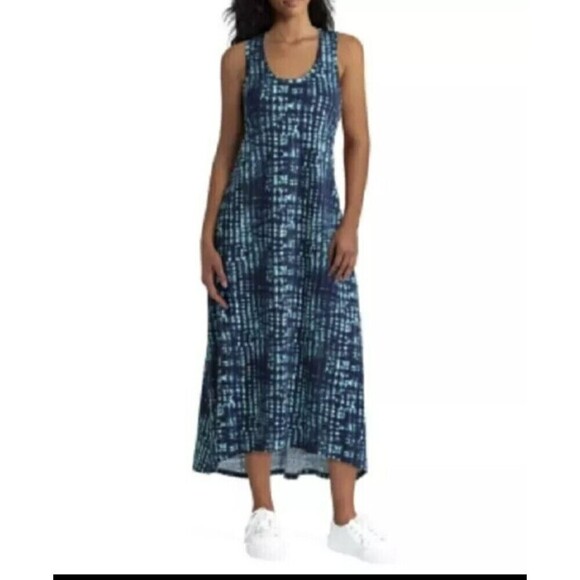 NEW HALSTON STUDIO NAVY BLUE ORGANIC COTTON MAXI FLARE DRESS SIZE XXL N55 - Picture 1 of 9